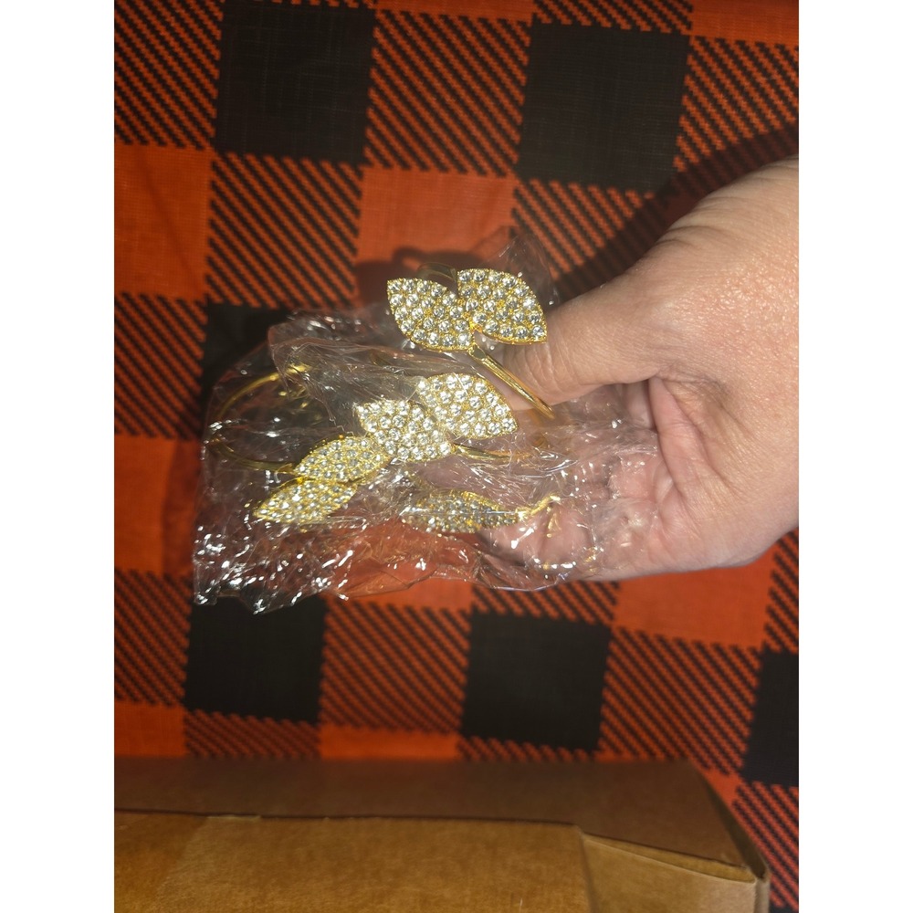 Gold Leaf Rhinestone Napkin Rings